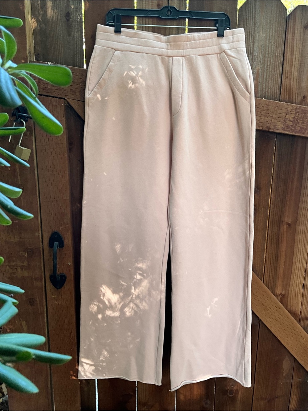UGG new pale peachy pink wide leg sweats with rolled hem L $88